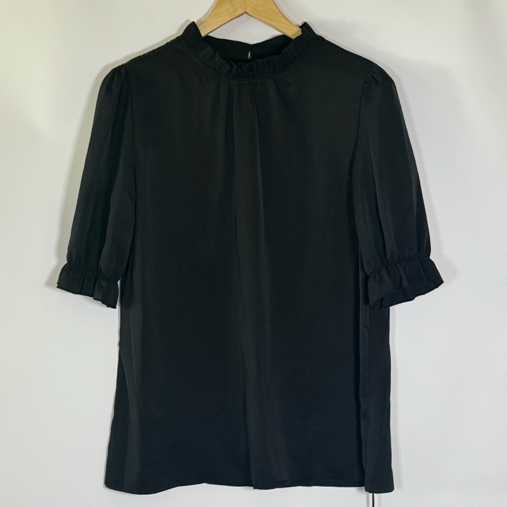 NWT Black Ruffle Mock Neck Blouse | Puff Sleeve- Medium